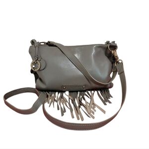 LUCKY BRAND Gray Leather Fringe Convertible Crossbody Shoulder Bag